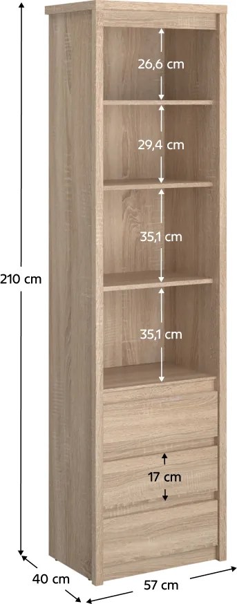 Könyvespolc, DTD laminált, tölgy sonoma, NORTY TYP 6