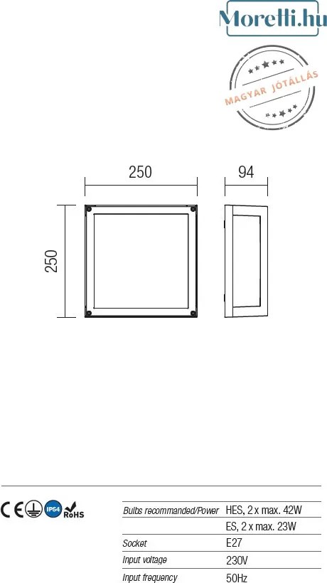 Kültéri Fali Lámpa Rozsda BRICK REDO 9893