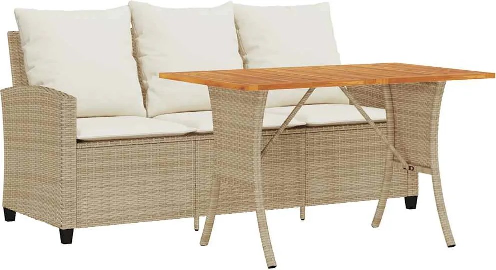 vidaXL 3 személyes bézs polyrattan kerti kanapé asztallal&amp;párnával