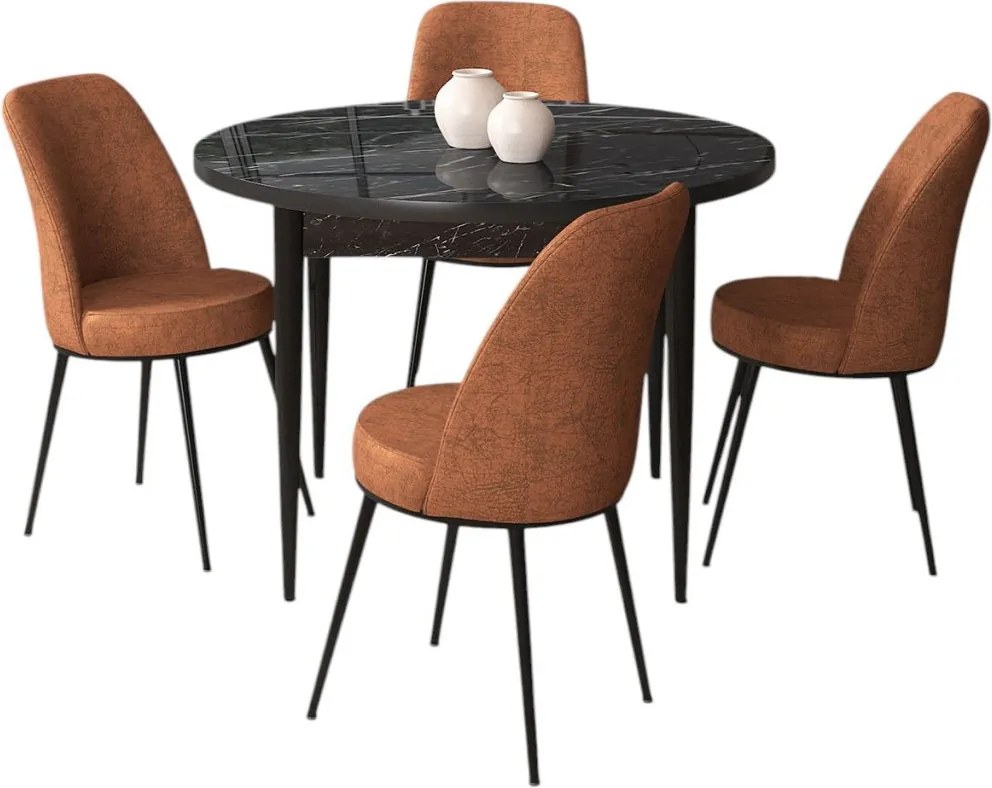 Tor étkezőgarnitúra, fekete márvány-téglavörös, 90 cm