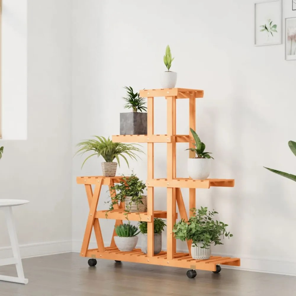 tömör fenyőfa virágtartó állvány kerekekkel 95 x 25 x 101 cm
