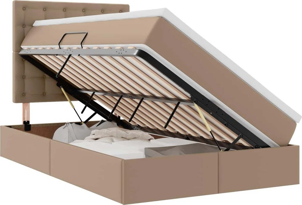vidaXL Tárolós Ágy matracmal fejtámlával Kávé 120 x 200 cm Műbőr
