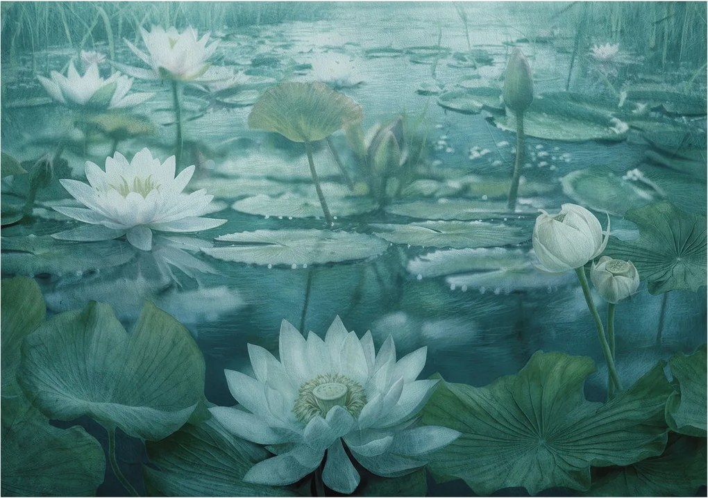 Flizelin tapéta Fali Flizelin Prémium Vízi virágok 312x219 Ragasztó