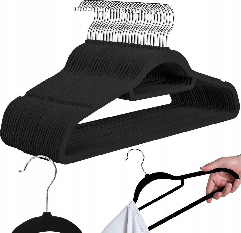 Velúr Ruhaakasztó Akasztó Fekete Csúszásgátló Szett 20 Db