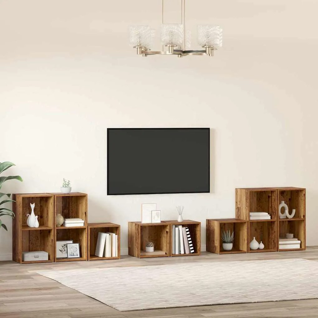 TV Szekrény Szett 8 pcs Öreg fa 37 x 35 x 72 cm Faanyag