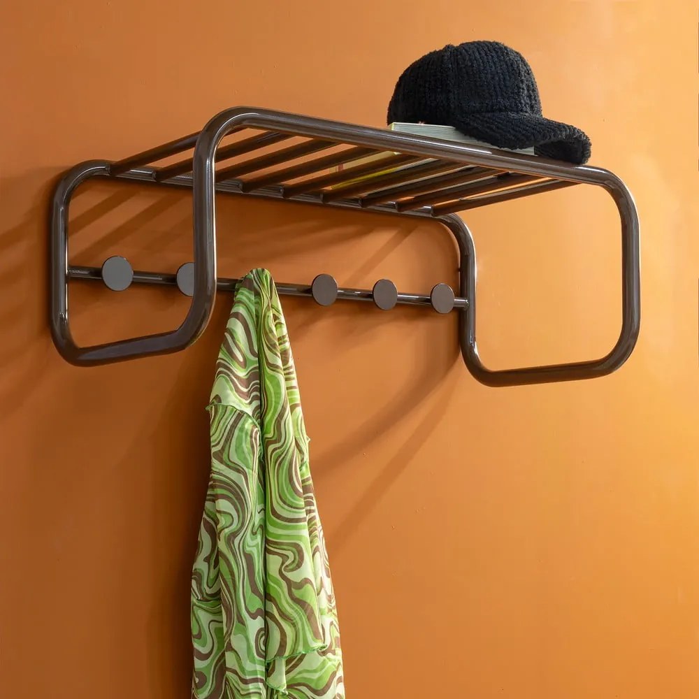 Sötétbarna fém fali fogas polccal 72 cm Retro – Spinder Design