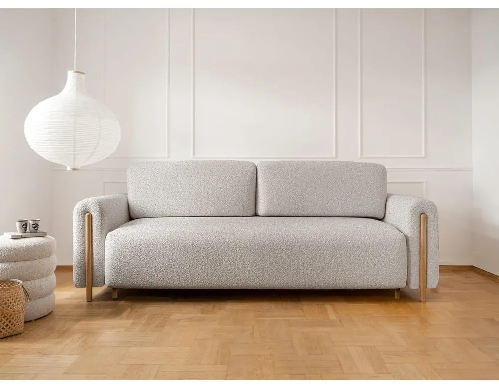 Szürkésbézs buklé kinyitható-tárolóhelyes kanapé 244 cm Arcadova – ELTAP