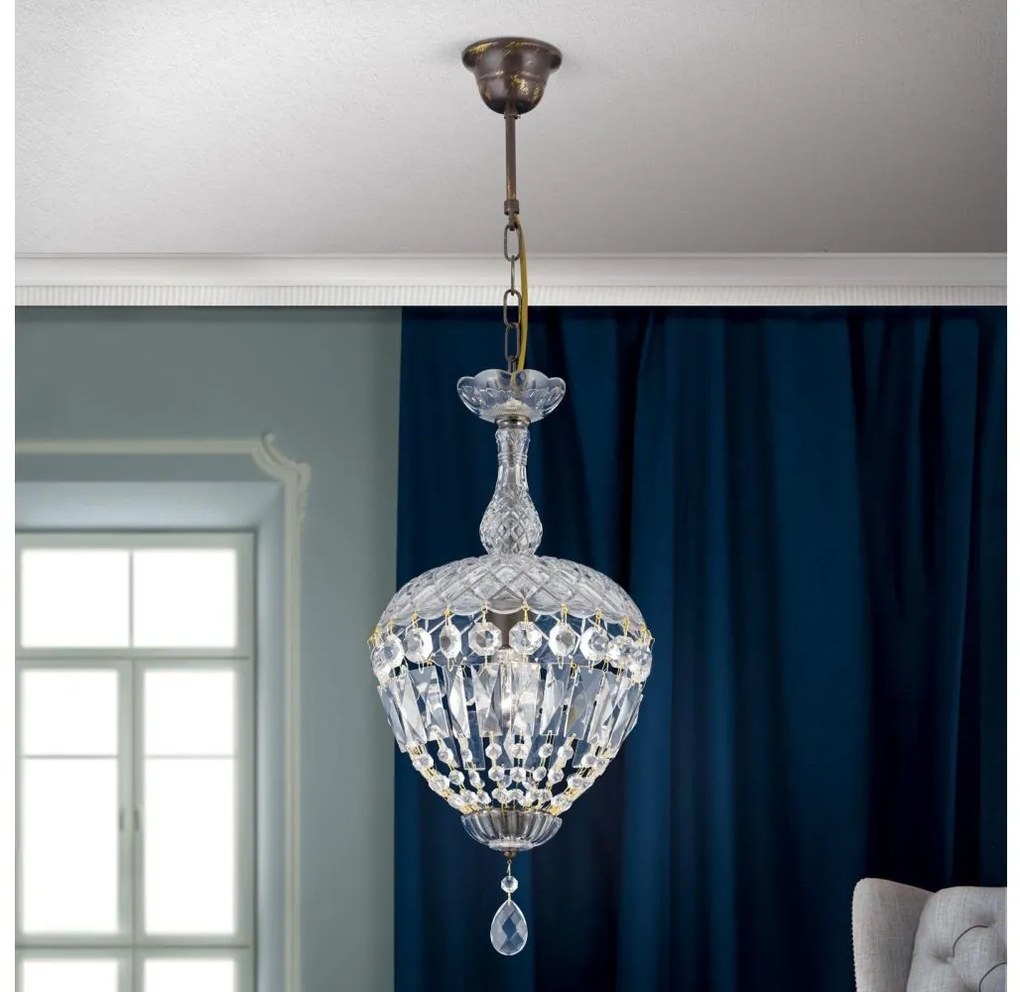 Orion HL 6-1498/1 - Kristály csillár láncon ARILA 1xE27/60W/230V barna/patinás