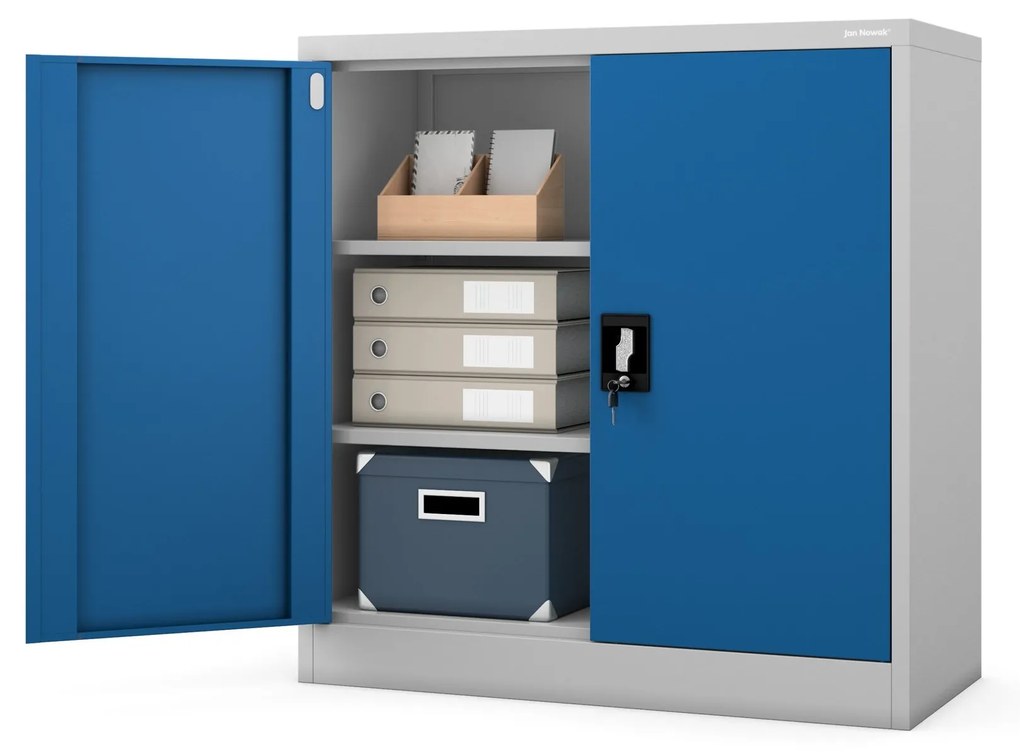 Alacsony fém irattartó szekrény BEATA, 900 x 930 x 400 mm, szürke-kék