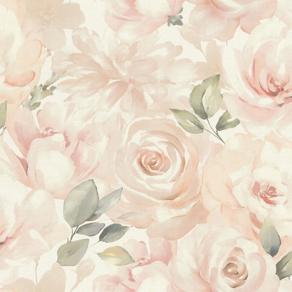 Virágos tapéta rózsaszín bazsarózsa rózsa hatás vászon szövet vintage stílus