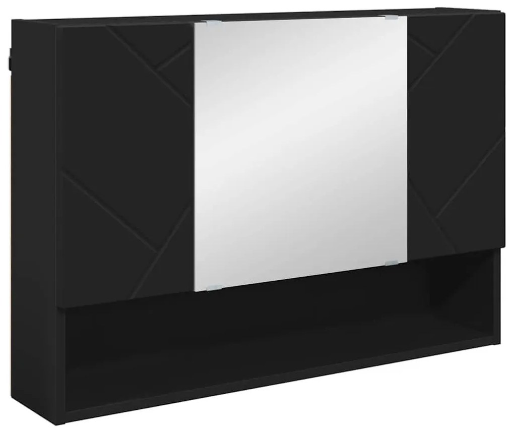 Fürdőszobai tükörszekrény Fekete 80 x 17 x 55 cm Faanyag