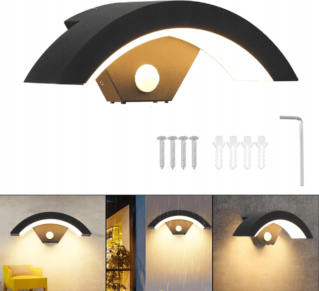 18 W-os Led fali lámpa mozgásérzékelővel IP65 érzékelő Dekoratív lámpa 3000K