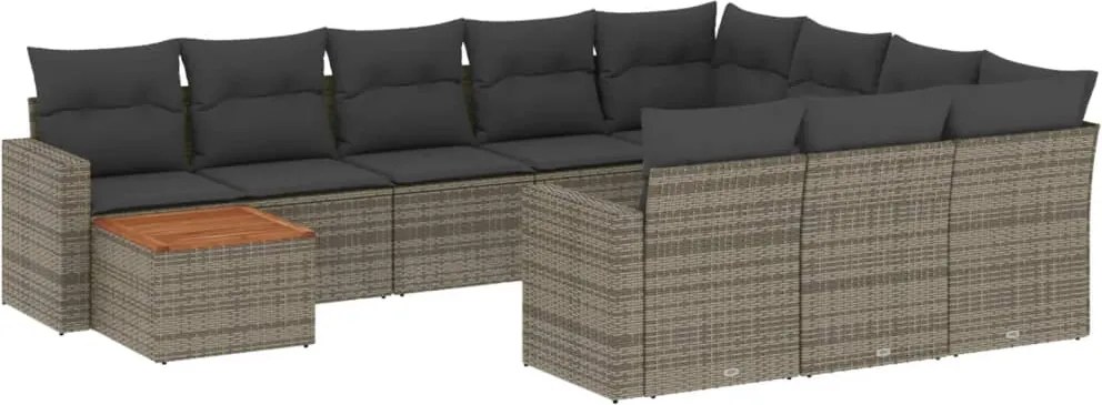 vidaXL 11 részes szürke polyrattan kerti ülőgarnitúra párnákkal