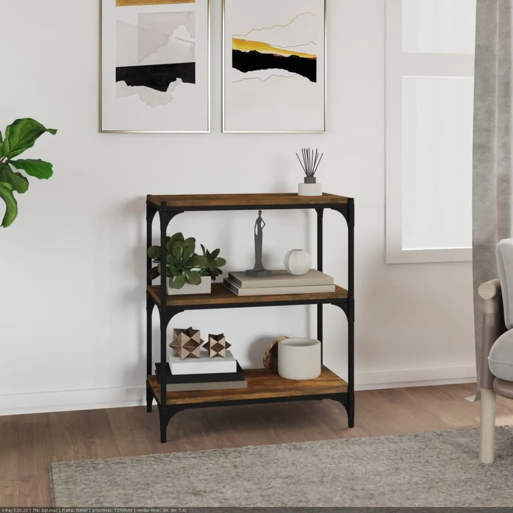 füstös tölgy szerelt fa és acél könyvszekrény 60 x 33 x 70,5 cm