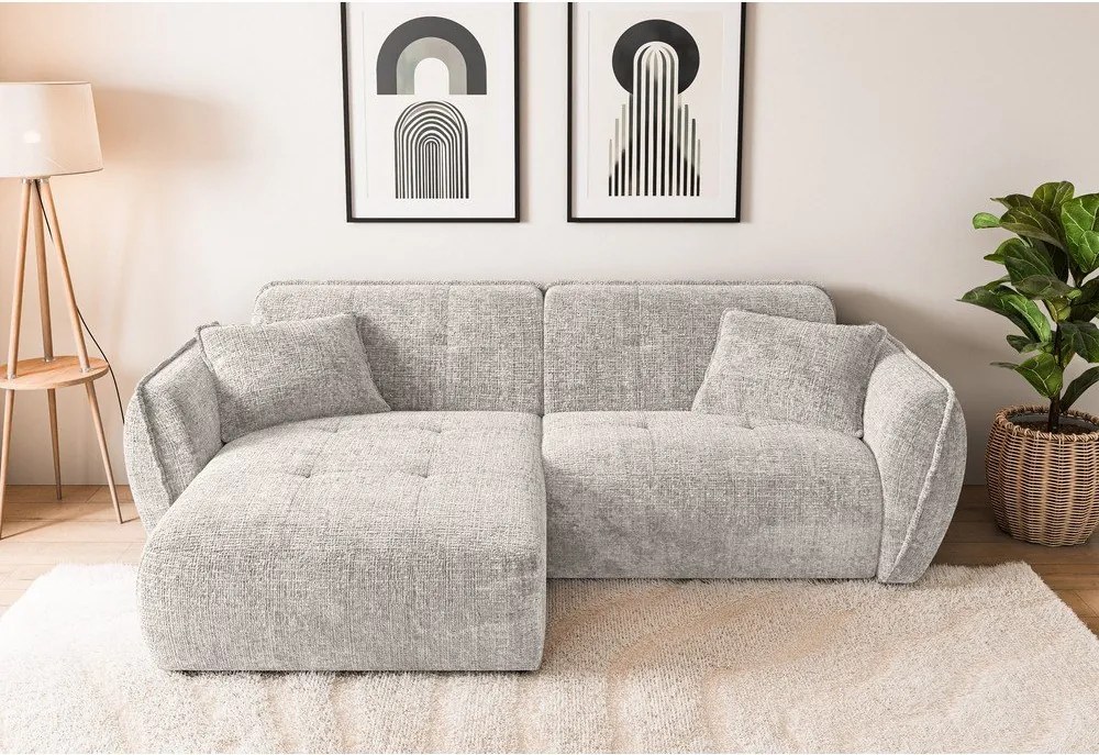 Bézs zsenília sarokkanapé (bal oldali-heverő résszel) Nelia – Ropez