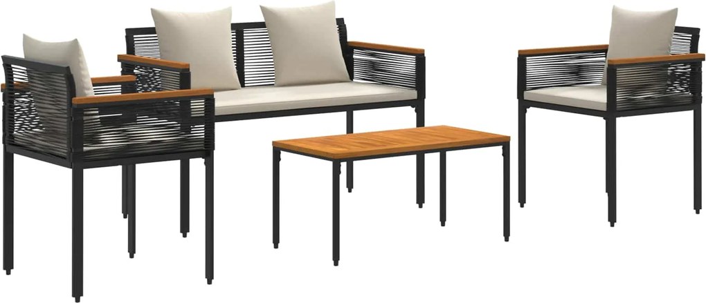 vidaXL Kültéri Bútor Szett 4 pcs Fekete és krémfehér PE Rattan