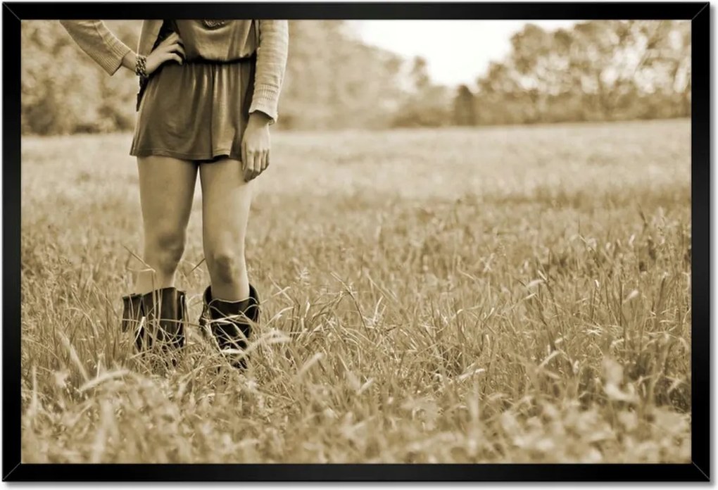 Poszterek keretben 60x40 Lány a réten Sephia