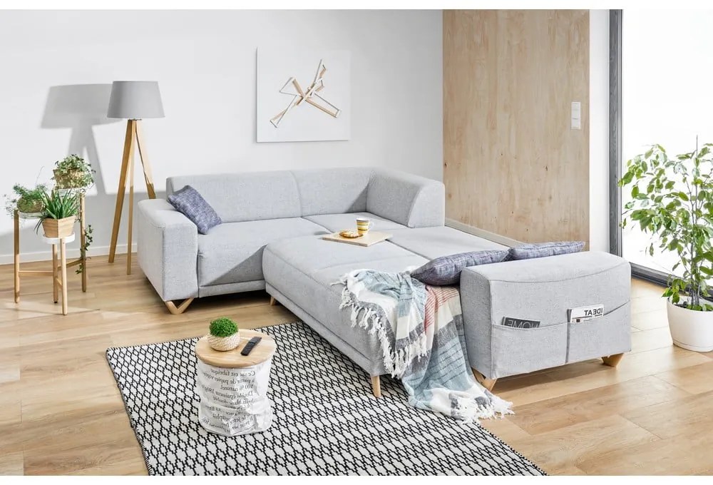 Világosszürke kinyitható-tárolóhelyes sarokkanapé (bal oldali-L alakú) Classy Sophie – Miuform