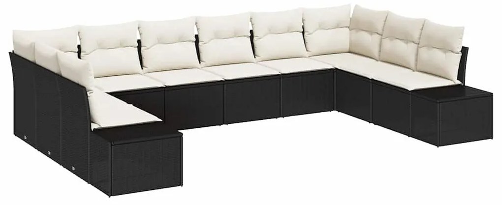 Kerti Kanapé Szett 10 pcs Fekete és krémszínű 344 x 209 x 85 cm