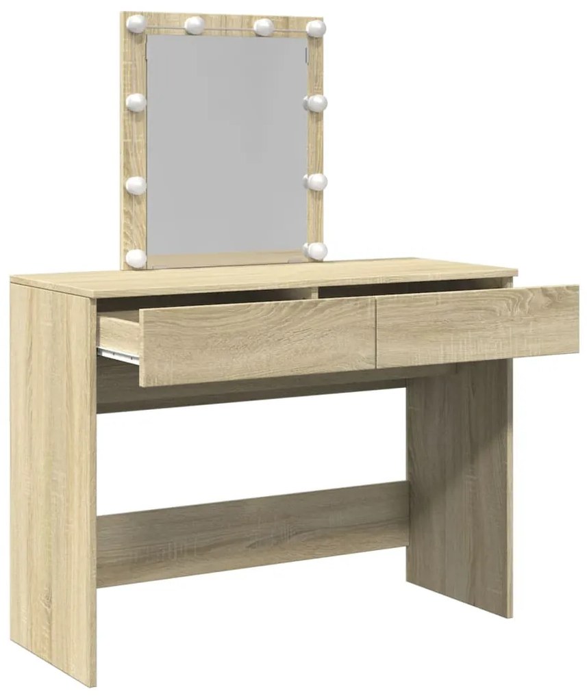 sonoma tölgy színű fésülködőasztal LED-del 100 x 40 x 130 cm