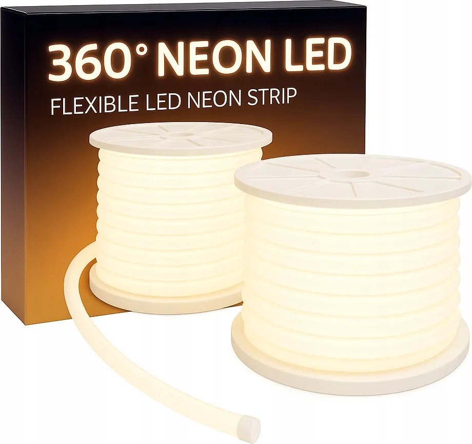 Neon Led fényfüzér 360° kerek méteráru 3000K Meleg fehér IP67 rugalmas