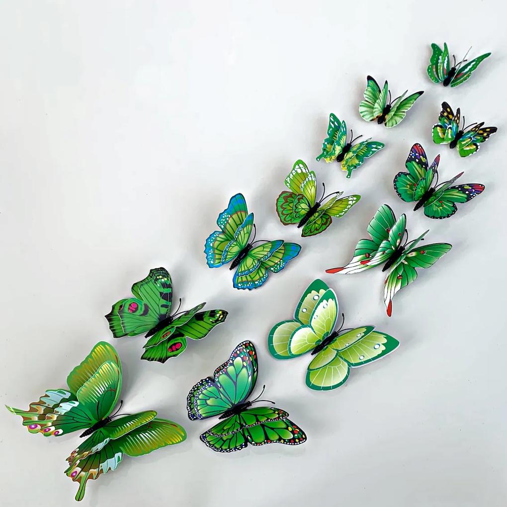 PIPPER | Falmatrica "Reális műanyag 3D pillangók, dupla szárnyakkal - zöld" 12db 6-12 cm