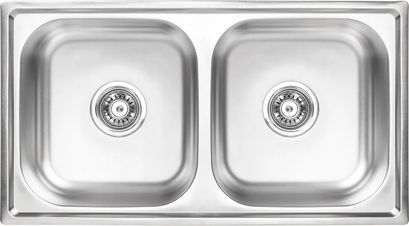 Acél mosogató 78x43 kétrekeszes konyhai süllyesztett szifon