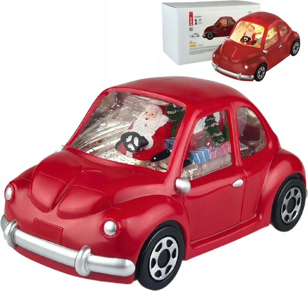 Karácsonyi dekoráció piros autó Mikulással Karácsonyi dekoráció Emos
