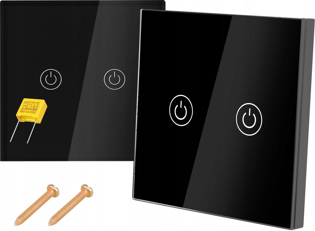 2× Dupla Érintőképernyős Üveg Lépcsőkapcsoló Kereszt FI60