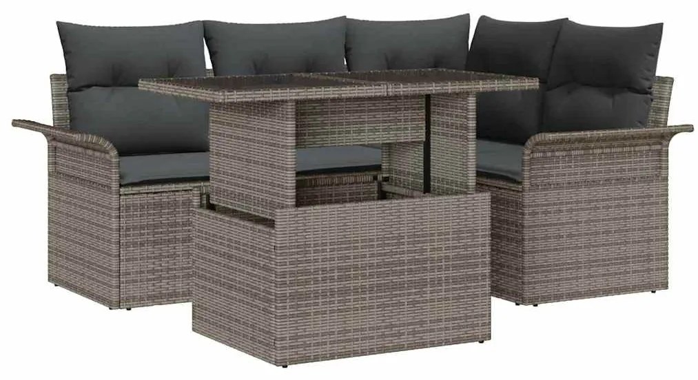 vidaXL Kerti Kanapé Szett párnával tárolóval 5 pcs Szürke Poli rattan
