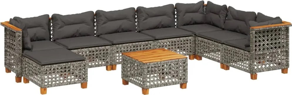 vidaXL 9 részes szürke polyrattan kerti ülőgarnitúra párnákkal