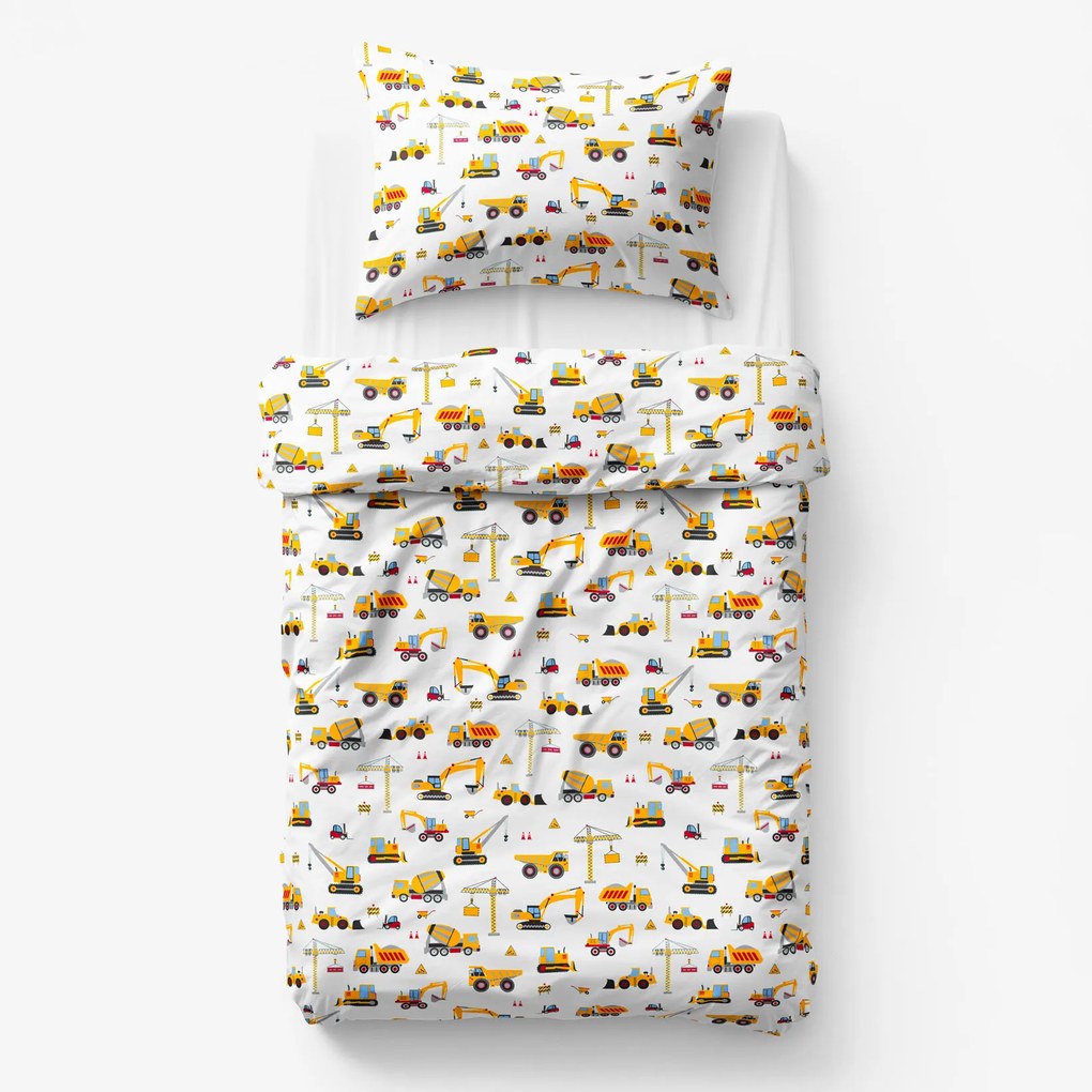 Goldea gyerek pamut ágyneműhuzat - teherautók és kotrógépek 140 x 200 és 70 x 90 cm