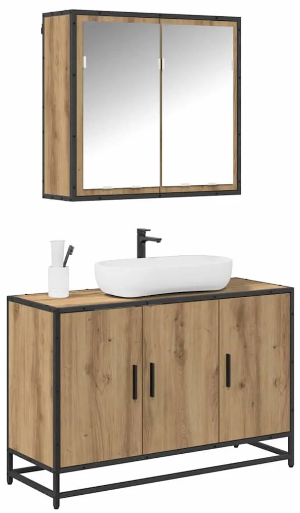 Fürdőszoba bútor szett 2 pcs kézműves tölgy 90 x 33 x 60 cm