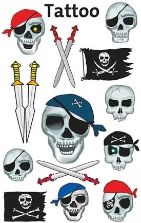 Matrica, tetoválás, 1 ív, 76x120 mm, AVERY ZWECKFORM, Z-Design No.56632, kalóz halálfejek kardokkal (AY56632)