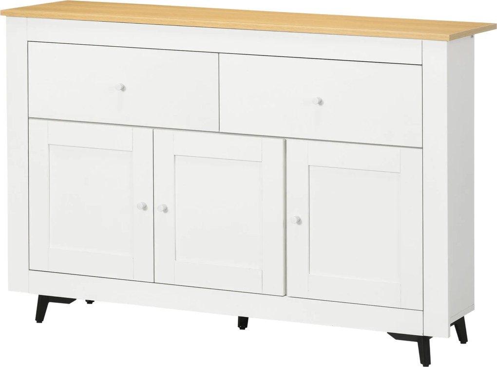 HOMCOM Konyhai Különbözőbútor 2 Fiókkal, 3 Ajtóval és Állítható Polccal, Konyha és Nappali, 117x35x80 cm, Fehér | Aosom