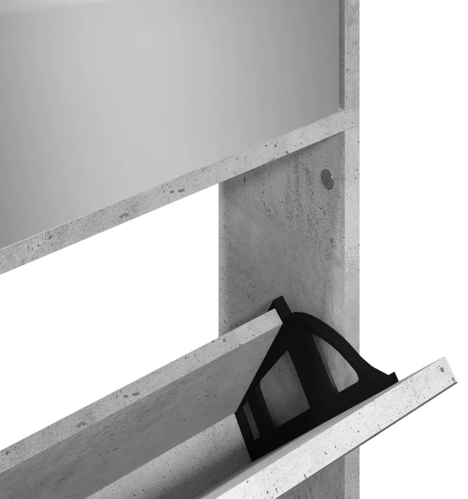 betonszürke 4 szintes cipőszekrény tükörrel 63 x 17 x 134 cm