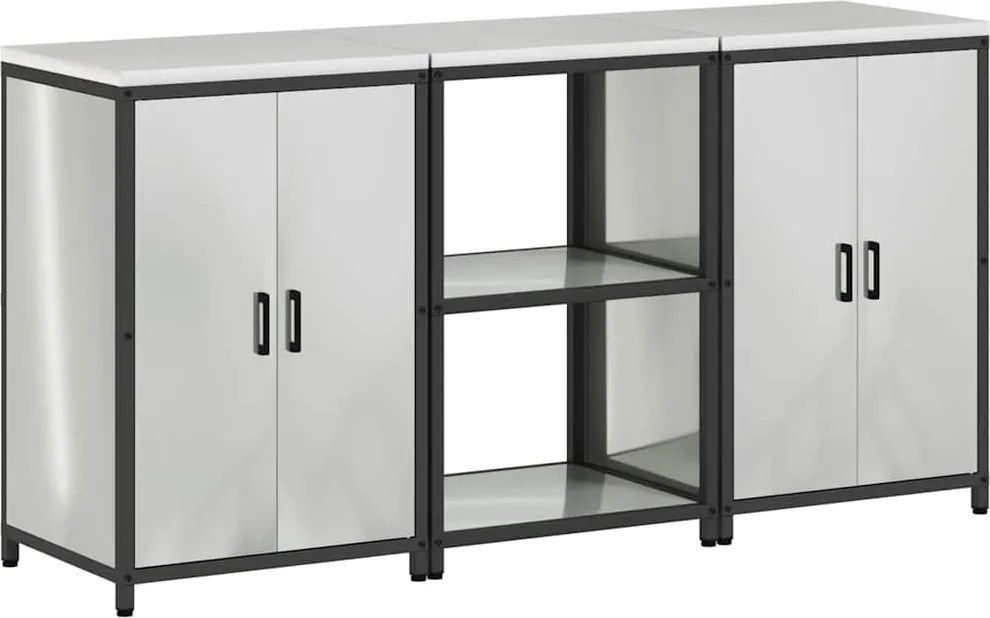 vidaXL Konyhai Tároló Készlet polcokkal 3 pcs Ezüst Horganyzott acél