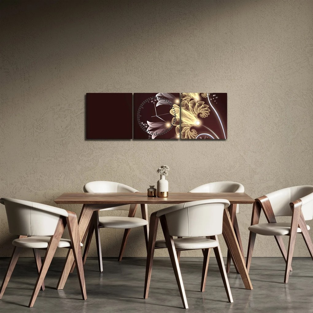 Kép - fényes virágok (órával) (90x30 cm)