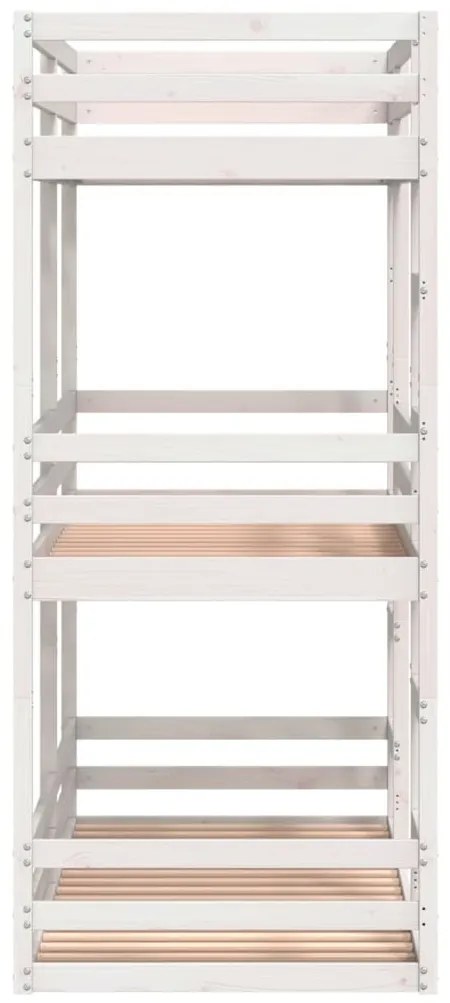fehér tömör fenyőfa háromszintes ágy 75 x 190 cm