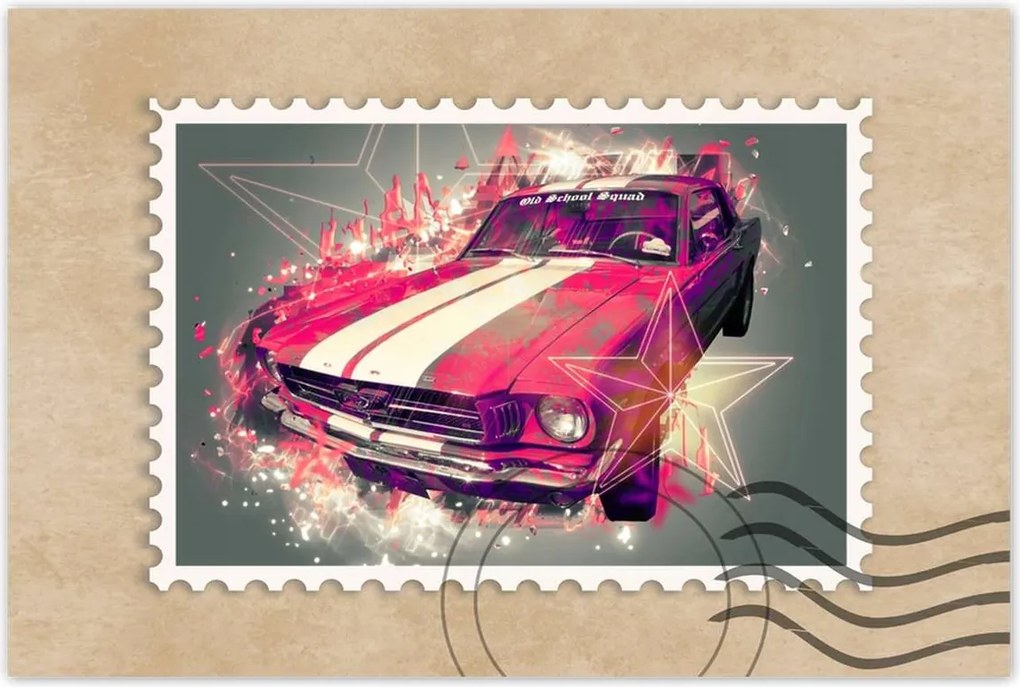 Poszter 60x40 Rózsaszín Ford Mustang