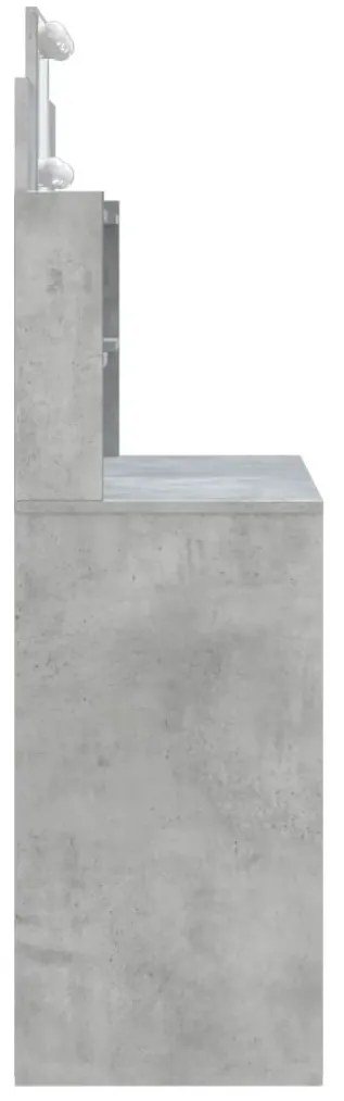 betonszürke fésülködőasztal LED-del 96 x 40 x 142 cm