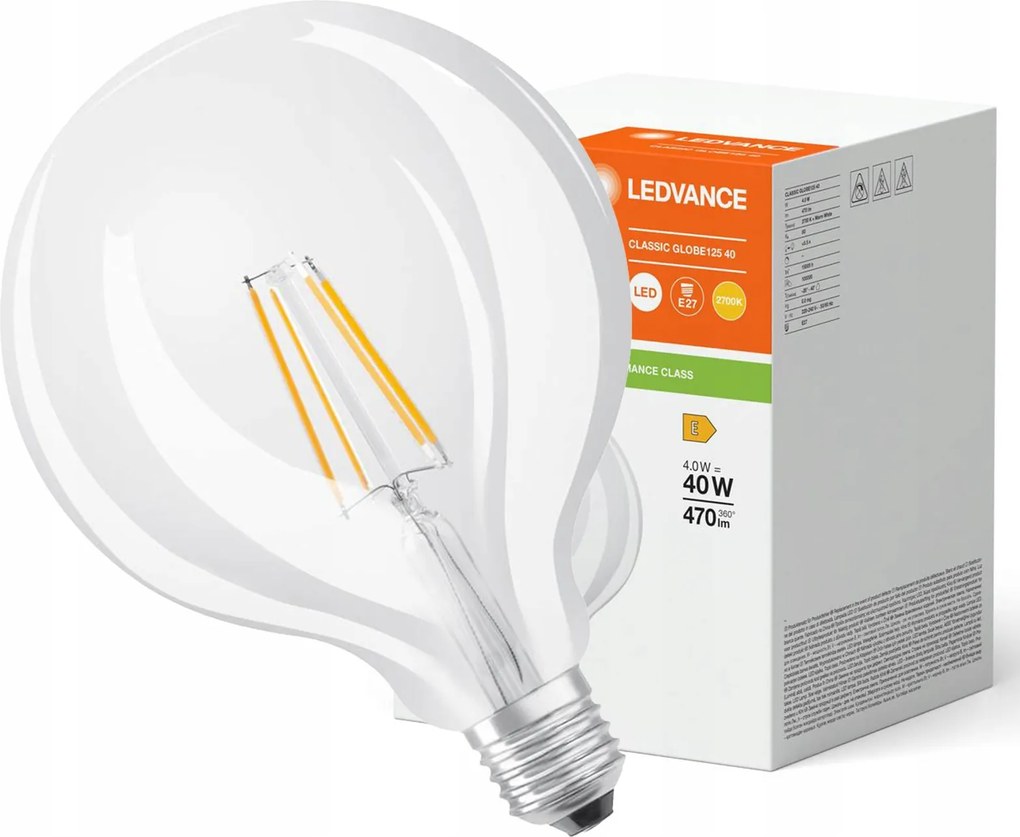 Led izzó G125 E27 4W 40W 470lm 2700K Meleg fehér Ledvance Filament