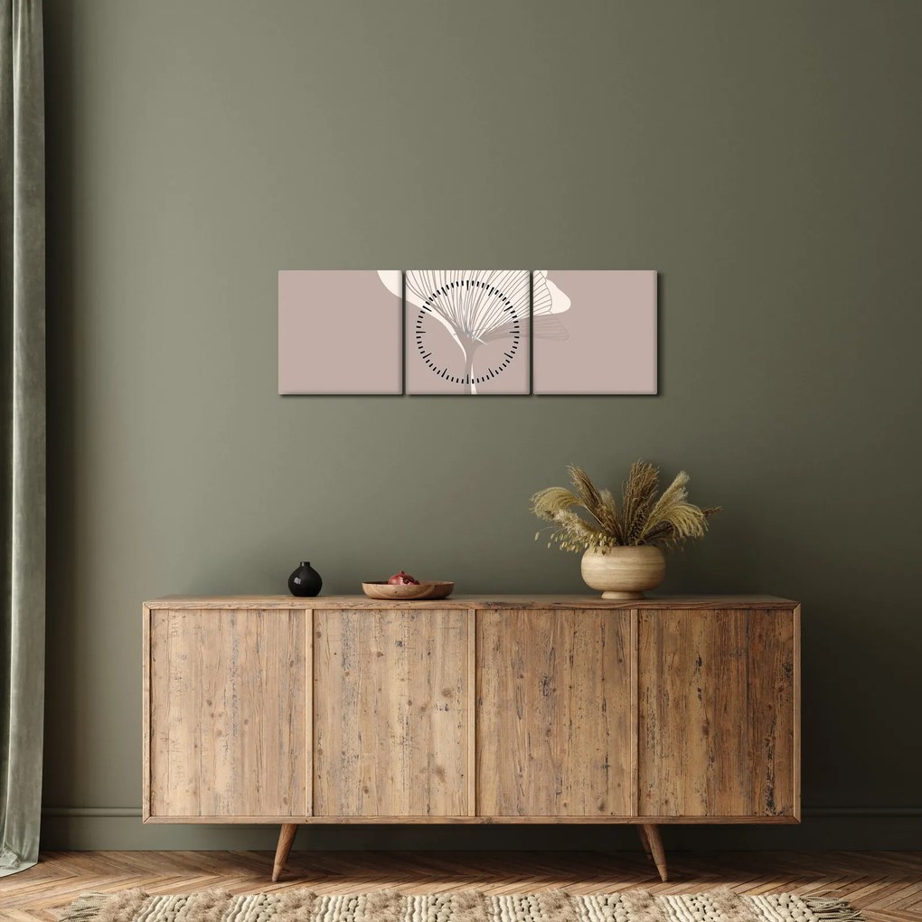 Kép - Bézs színű levelek N⁰3 (órával) (90x30 cm)
