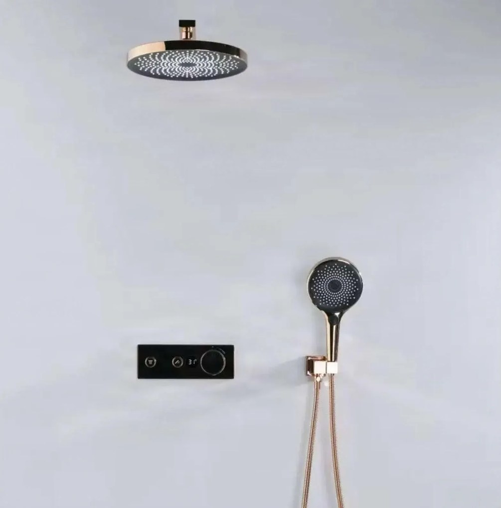 Falba süllyesztett zuhanyrendszer ELITE EDITION BCS1603 termosztáttal, kijelzővel, több színváltozatban — Réz-fekete — Két kimenetes