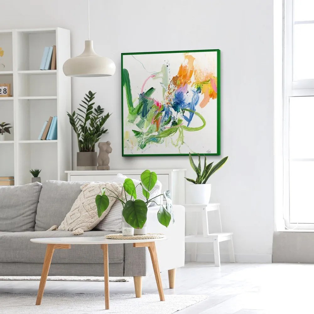 Kép kézzel festett részletekkel 102x102 cm Confidential Green – Malerifabrikken