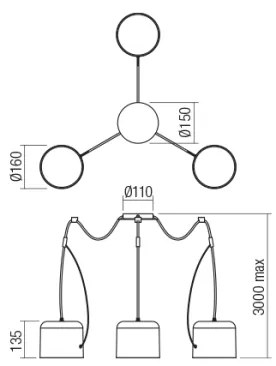 Redo 01-1825 - Csillár zsinóron DODO 3xE27/15W/230V pók fehér