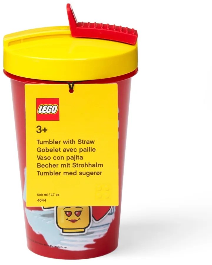 Iconic piros pohár sárga fedéllel és szívószállal, 500 ml - LEGO®