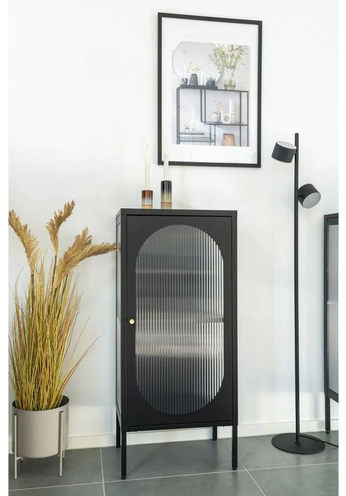 Adelaide vitrin, fekete, 1 hullámos üvegajtó 50x35x110 cm