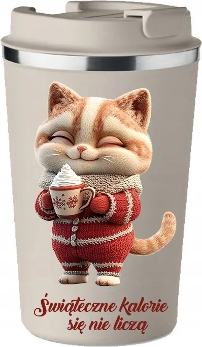Thermo bögre karácsonyi ajándék A kalóriák nem számítanak vicces cica