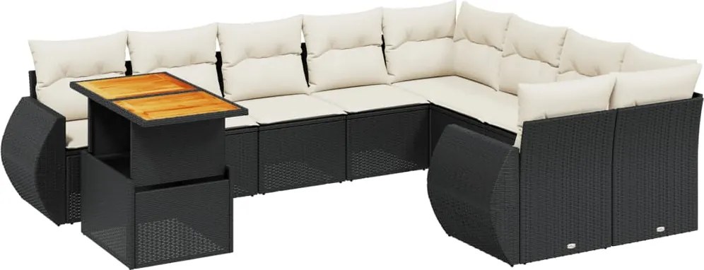 vidaXL 10 részes fekete polyrattan kerti ülőgarnitúra párnákkal